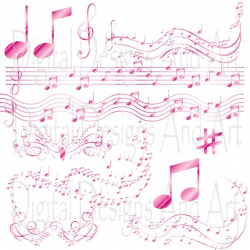 Pink music notes clipart, Musical clip art, Digital Clipart ...