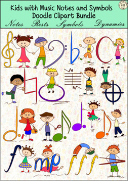 Kids with Music Notes and Symbols Doodle Clipart Bundle