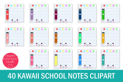 40 Kawaii School Notes Clipart- Student Notes Paper Clipart
