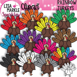 Thanksgiving Clipart, Turkey Clipart, November Clipart, Rainbow Clipart,  Turkeys Clipart, Thankful Clipart, Holiday Clipart, Animal Clipart