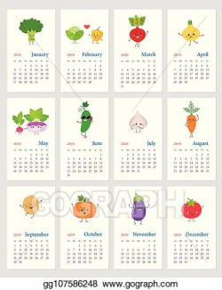 Vector Illustration - Cute monthly vegetable calendar 2019 ...
