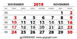 Vector Illustration - Wall calendar 2019 for november, week ...