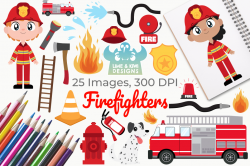 Firefighters Clipart, Instant Download Vector Art