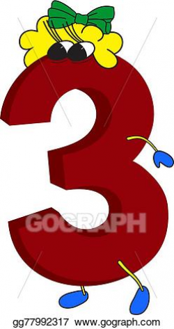 Clip Art Vector - 3d funny animated red number 3. Stock EPS ...