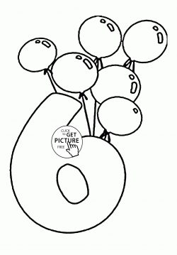 Number 6 and Birthday Balloons coloring page for kids ...