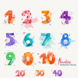Numbers Clipart Watercolor number clip art Birthday clipart ...