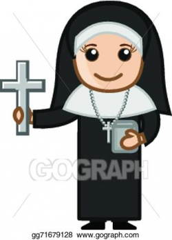EPS Vector - Cartoon nun showing holy cross sign. Stock ...