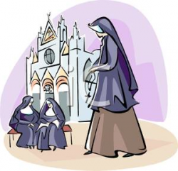 Nuns Outside a Cathedral - Clipart