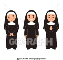 Vector Stock - Cute cartoon nun set. Clipart Illustration ...