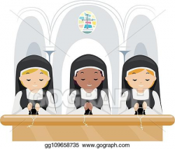 Vector Illustration - Stickman girls nun pray church ...