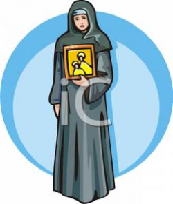 A Sad Nun Holding a Picute - Royalty Free Clipart Picture