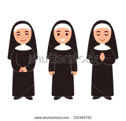 Cute cartoon nun drawing set, smiling and praying. Simple ...