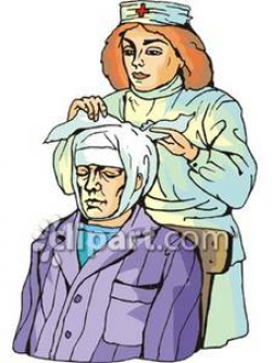 Nurse Bandaging a Man's Head - Royalty Free Clipart Picture