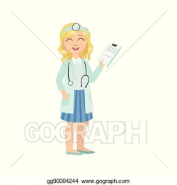 Vector Illustration - Girl dressed as doctor holding ...