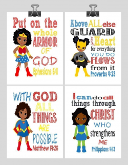 Superhero Inspirational Nursery Decor Art Set of 4 Prints - Wonder Woman,  Catgirl, Supergirl and Hulk