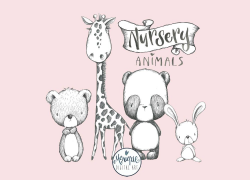 Clipart Woodland Nursery Animals,black and white,cute ...