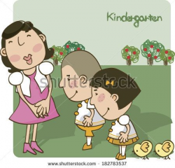 Illustration of kindergarten students greeting the teacher ...
