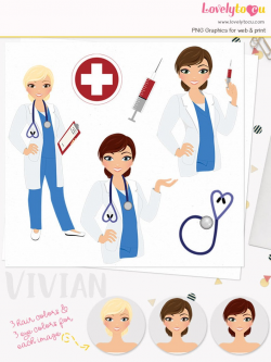 Woman doctor character clipart, healthcare illustration, hospital, nursing  clipart set with blonde, brunette and auburn hair (Vivian L397)