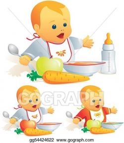 Stock Illustration - Baby nutrition, solid food, milk ...