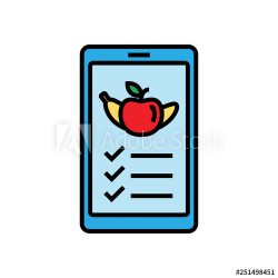 food nutrition list mobile app icon. smartphone with fruit ...