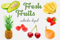 Watercolor Fruits Clipart, Fresh Fruit Clipart