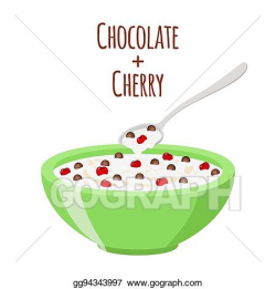 EPS Illustration - Cereal chocolate balls with cherry. milk ...