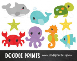 Ocean Clipart, Sea Digital Clip Art Printable, Under the Sea Creatures,  Ocean - Dolphin, Fish, Crab, Octopus - Personal Use Only