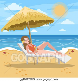 EPS Illustration - Woman sunbathe on the summer sea beach ...