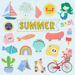 Summer Clipart - Ocean Clipart, Seashore Clipart, Mermaid Clipart, Sun  Clipart - Instant Download PNGs