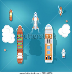 Set of vector ships. Top view. Yacht and travel, ocean and ...