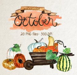 Pumpkin watercolor clipart, watercolor fall, autumn watercolor, harvest  clipart, fall clipart, Instant Download, October clipart