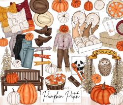 PUMPKIN PATCH Clipart // digital clip art fashion illustration // planner  stickers / fall autumn october halloween thanksgiving farm pumpkin