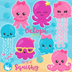 BUY20GET10 - Cute Octopus clipart commercial use, Octopi vector graphics,  girl animals digital clip art, octopus digital images - CL1073