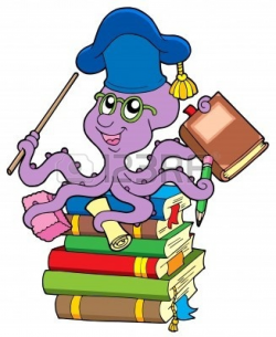 Purple octopus on a pile of books drawing free image