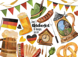 Watercolor Oktoberfest Clipart - Octoberfest Items Download - Instant  Download - German Festival - Das Boot - Beer Stein - Bratwurst