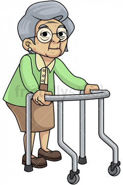Frail Old Woman With Walker And Glasses | Vector ...