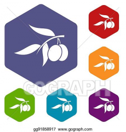 Stock Illustration - Olive tree branch with two olives icons ...