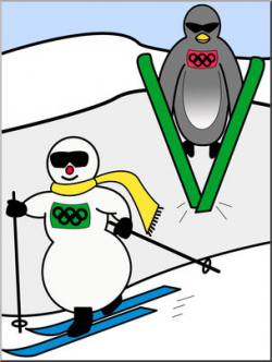 Clip Art: Cartoon Olympics: Penguin Nordic Combined Color I ...