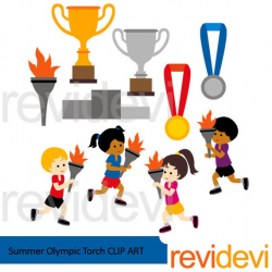 Summer Olympic Torch clipart - kids running, medals, trophy, Sport clip art  commercial use, instant download