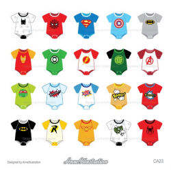 Superhero Clipart,Babysuit Clipart,Baby clothes Clipart,Baby onesies  Clipart,Baby tee Clipart,Vector,Instant download Illustration_CA23