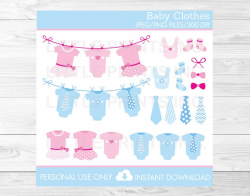 Cute Baby Onesie Clipart / Baby Clothes Clipart / Tutu Clipart / Tie  Clipart / Pink & Blue / Baby Shower Clipart / INSTANT DOWNLOAD A298