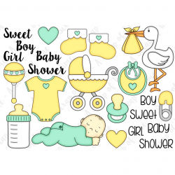 Baby Hand Drawn Digital Clipart - Set of 23 - Stork, Pacifier, Bottle,  Onesie, Stroller - Instant Download - Item# 9175