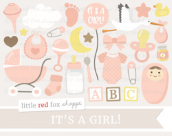 Baby Shower Clipart; New Baby, Nursery, Bottle, Stroller, Stork, Onesie,  Girl