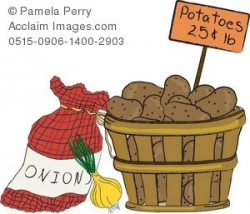 Clip Art Illustration of a Basket of Potatoes and a Bag of ...
