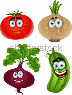 Funny cartoon cute vegetables - tomato, beet, cucumber ...