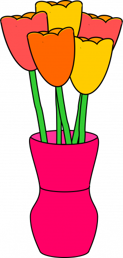 Clipart - Pink vase of multicolored tulips