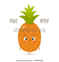 Cartoon pineapple with eyes. Flat fruits isolated on white ...