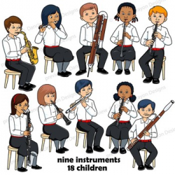 Wind Instruments | Music Kids Playing Instruments of the Orchestra Clip Art  2