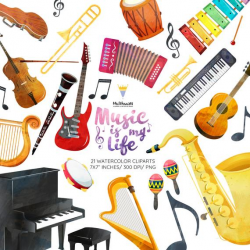 Musical instruments clipart, Music clipart, orchestra clipart, piano  clipart, music notes clipart, violin, guitar, Instant download, PNG