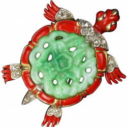 TRIFARI 'Alfred Philippe' Red Enamel Simulated Jade Belly 'Ming ...